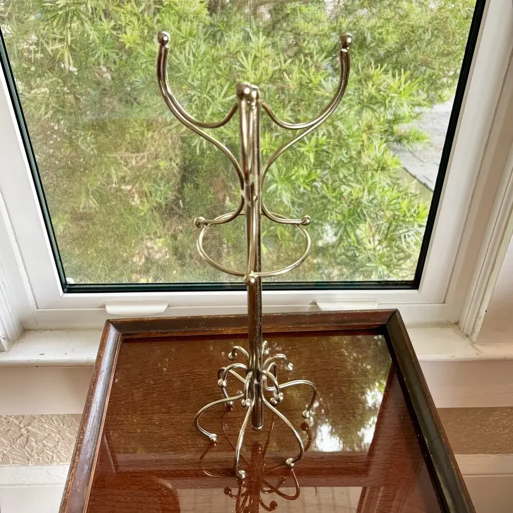 Vintage Silver Tone Mini Coat Rack Jewelry Stand or Display 16 Inch